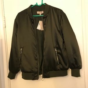 Philosophy Oversized Satin Bomber Jacket in Olive